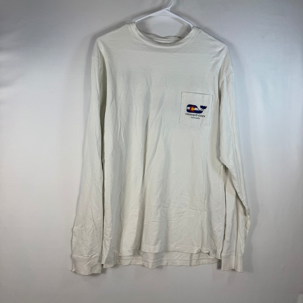 Vineyard Vines Mens Colorado State Flag Whale Pocket T-Shirt Long Sleeve White M